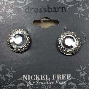 2/$30 Textured Silver Tone Crystal Stud Earrings -  Women's Fashion Jewelry